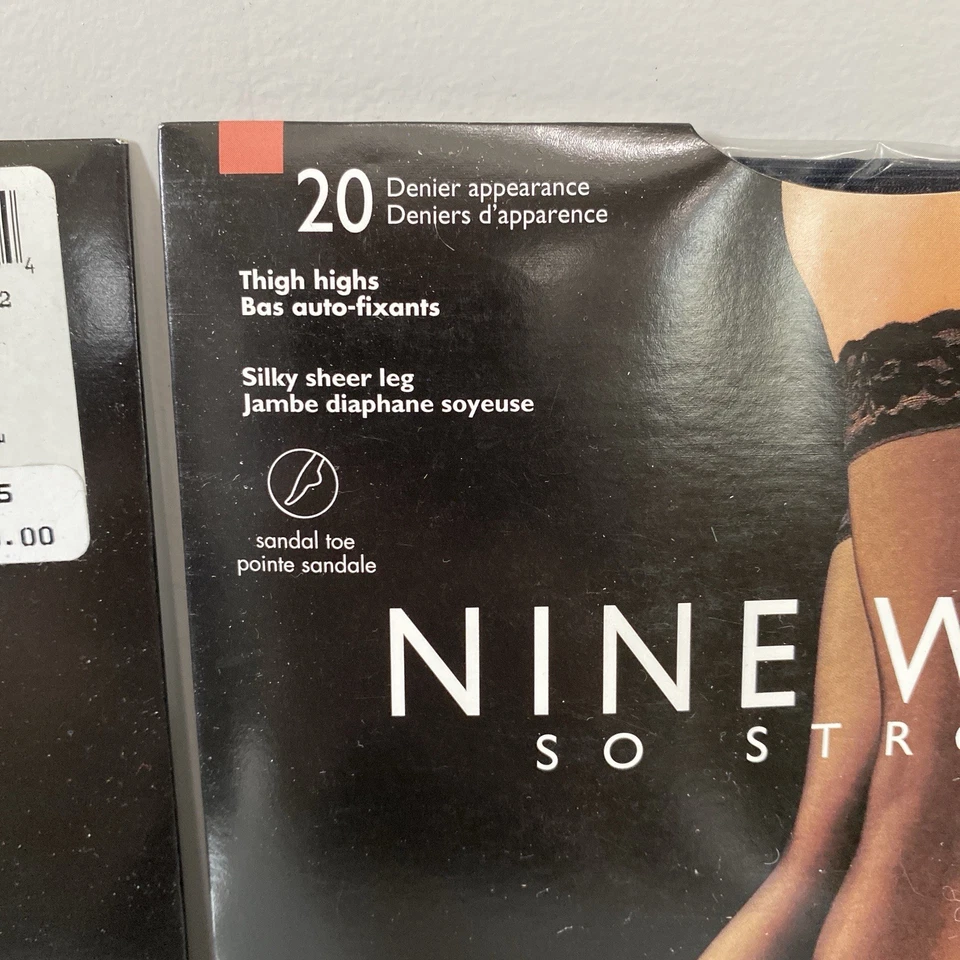 Set of 2 Vintage Nine West So Strong Thigh High Black Size 1 Lace Top Stockings Foto 3 de 4