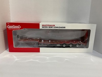 1/32 Marge Models Triple Axle Lowboy Flatbed Trailer w Steerable Axles Red #1