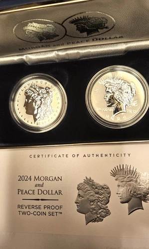 2024 S Reverse Proof $1 Morgan and Peace American Silver Dollar 2pc Set Box OGP;
