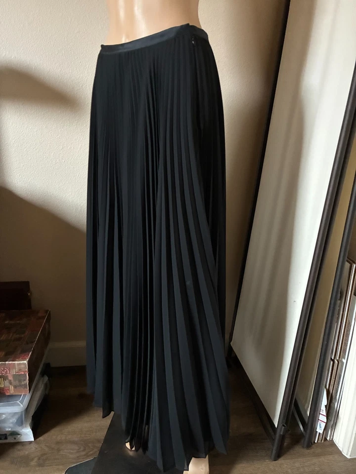 vtg Ralph Lauren plaid label black sheer pleated overlay maxi skirt 4 runs big - Image 3 of 4