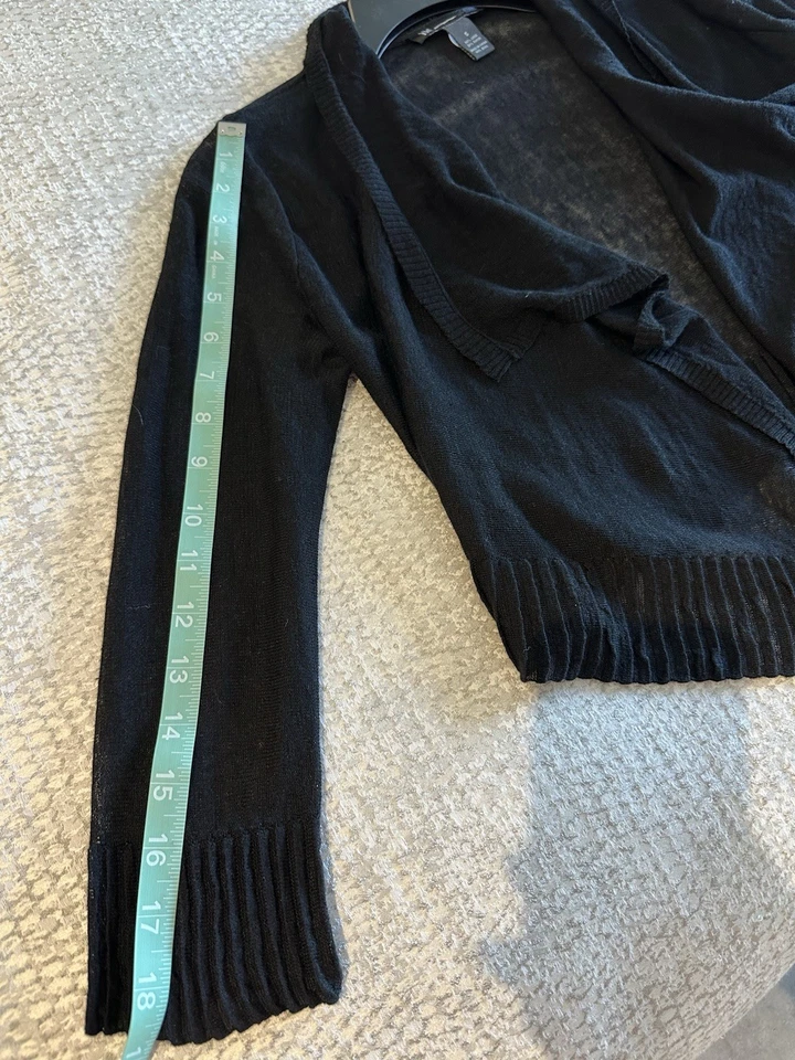 I-N-C Semi-sheer Cropped Linen Sweater in Black, 3/4 Sleeves, Shawl Collar NWT - Image 4 of 4