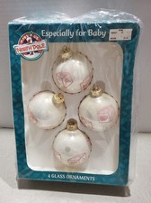 Toys R Us "Especially For Baby First Christmas" 4 Glass Ornaments Pink Girl