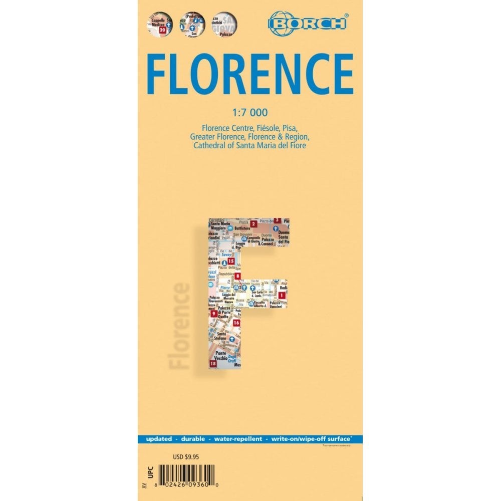 Italy Florence Street map + 2 other street maps, tourist info, index