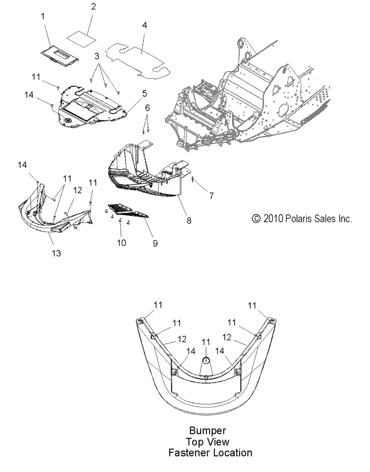 Polaris Front Bumper with Reflectors Assembly, for Snowmobile Models - 2633997 - Image 2 of 2