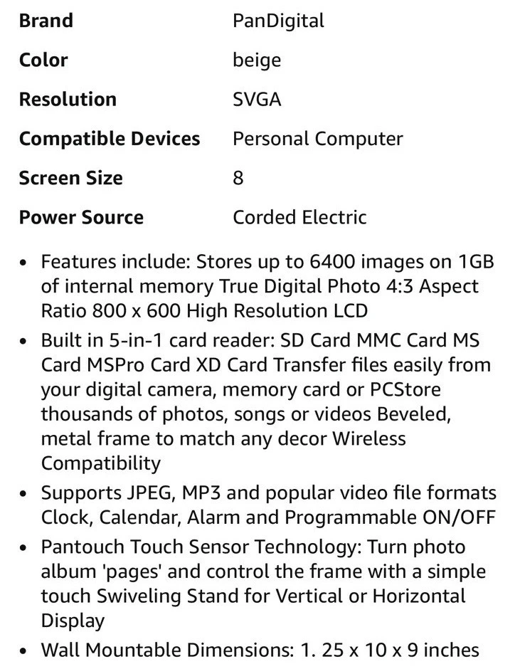 New Pandigital Touch Sensor Technology 8” LCD Digital Photo Frame - Image 4 of 4