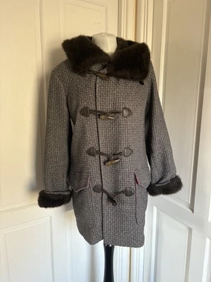 Odd Molly Ladies Grey Wool Blend Woven fabric Duffle Coat Faux Fur Hood Sz UK 10 - Image 1 of 4
