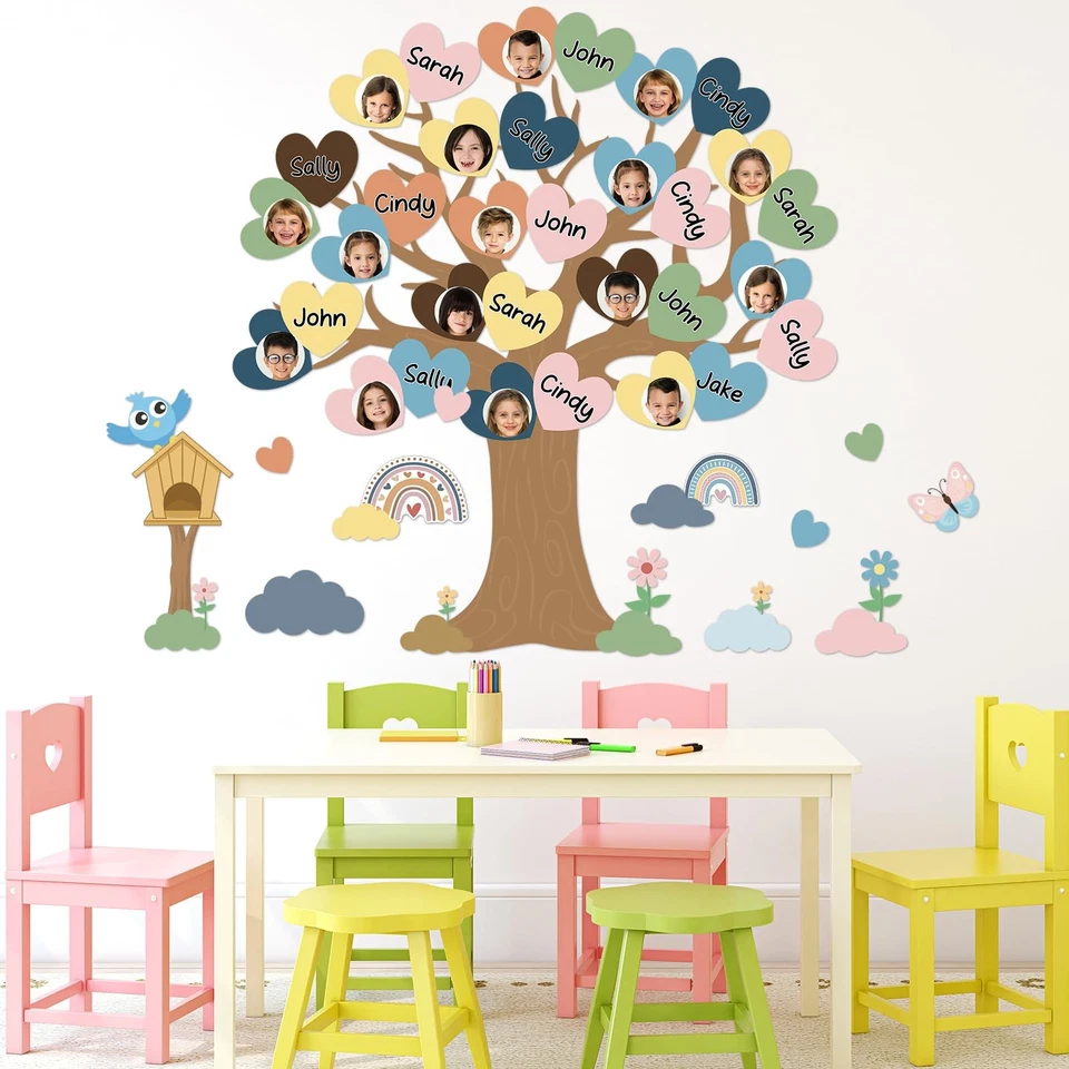Boho Classroom Tree Bulletin Board Decorations Set Heart Shape Cutouts DIY Ph - Image 2 of 4