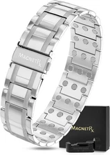 MagnetRX® 3X Strength Mens Magnetic Bracelet Titanium with Sizing Tool (Silver)