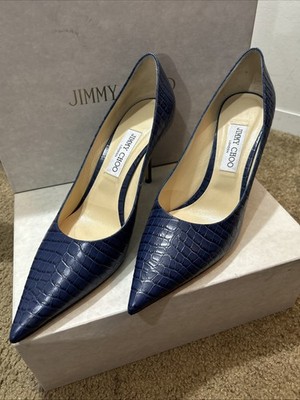 Jimmy Choo ♡ LOVE 85 コバルトブルー Jimmy Choo Love 85 Croc Embossed Blue Pumps Womens Sz 41 (9-9.5) W
