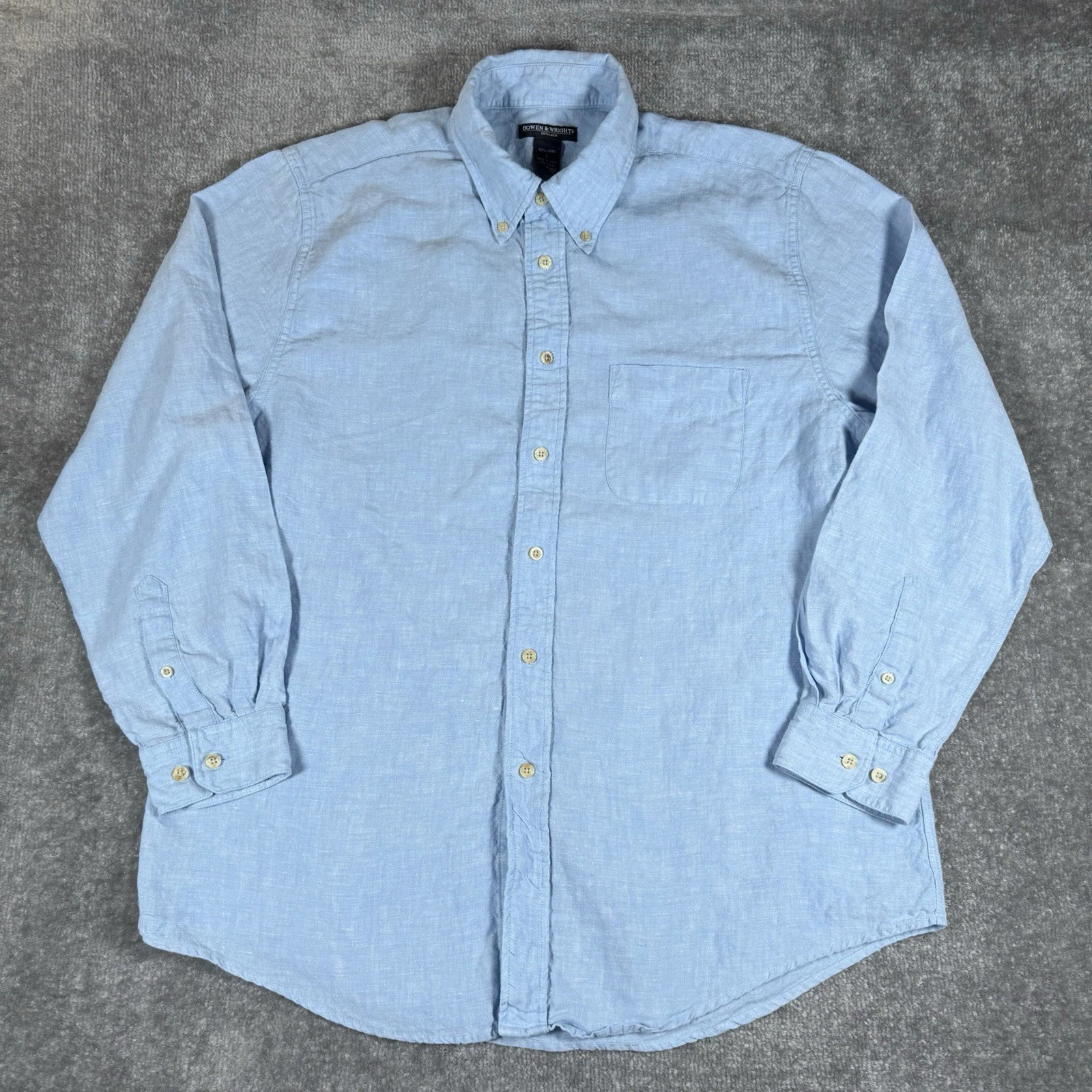Bowen & Wright Shirt Mens Large Blue Linen Long Sleeve Button Up Beach Coastal