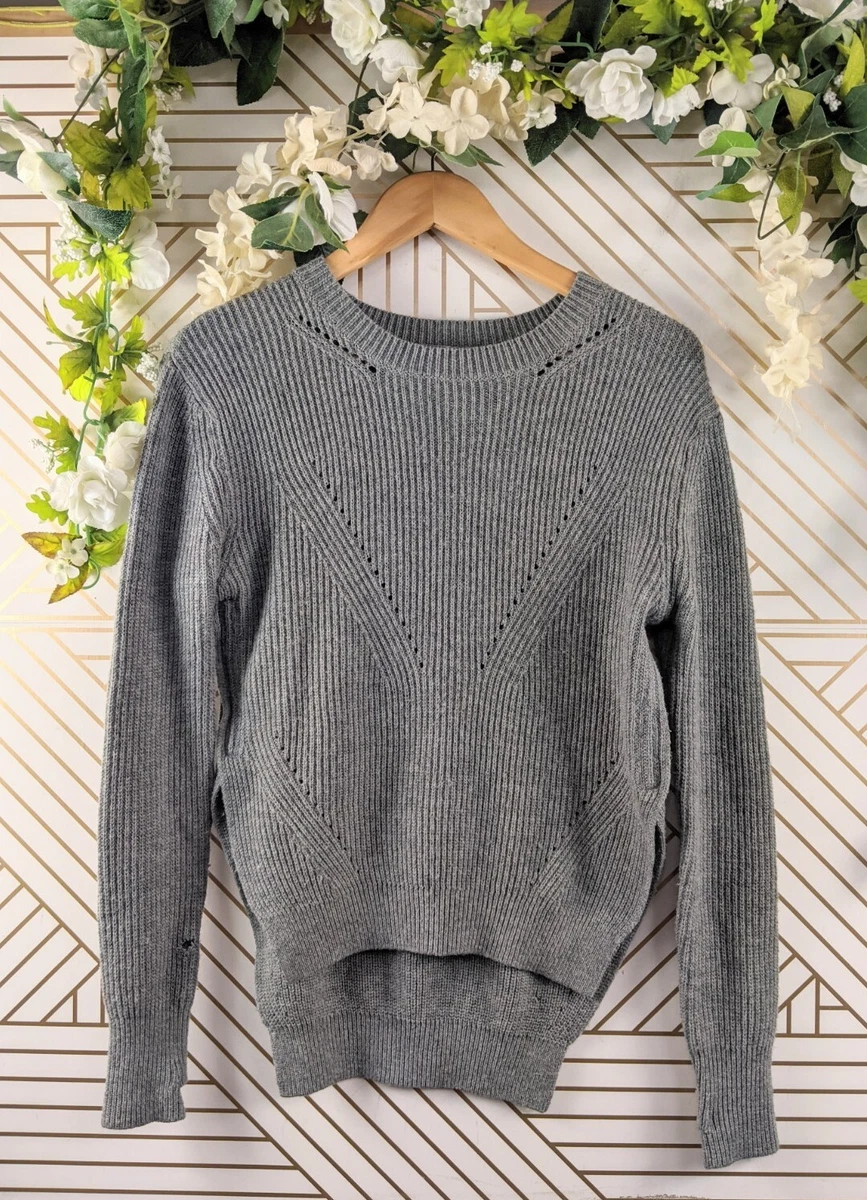 Lululemon Seva Merino Wool Knit Sweater High Low Grey Women's Size 4 READ