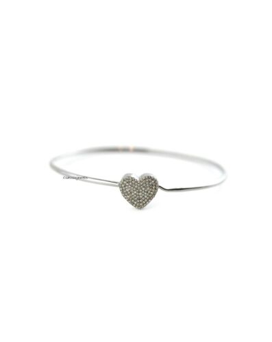 Designer Pave Diamond Bangle Beautiful 925 Silver Handmade Heart Bangle Jewelry - Picture 1 of 3