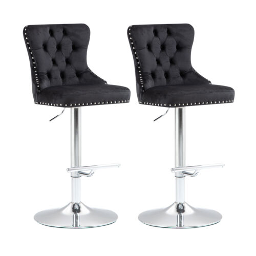 Set of 2 Bar Chairs Modern Pub Stools Height Velvet Upholstered Swivel Barstools - Picture 2 of 15
