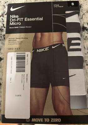 Nike Dri-FIT Essential Boxer Briefs 3 Pack Black /  White Band Size Small S