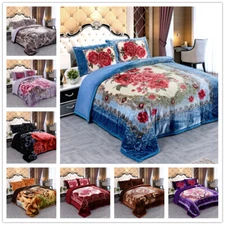 Floral Micromink Blankets Sherpa Reversible Down Alternative Comforter Set Queen