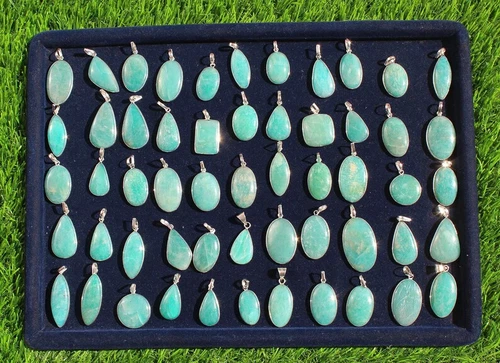 Natural Amazonite Pendants,Anxiety Gemstone Pendant Lot,925 Silver Jewelry Lot~ - product listing photo