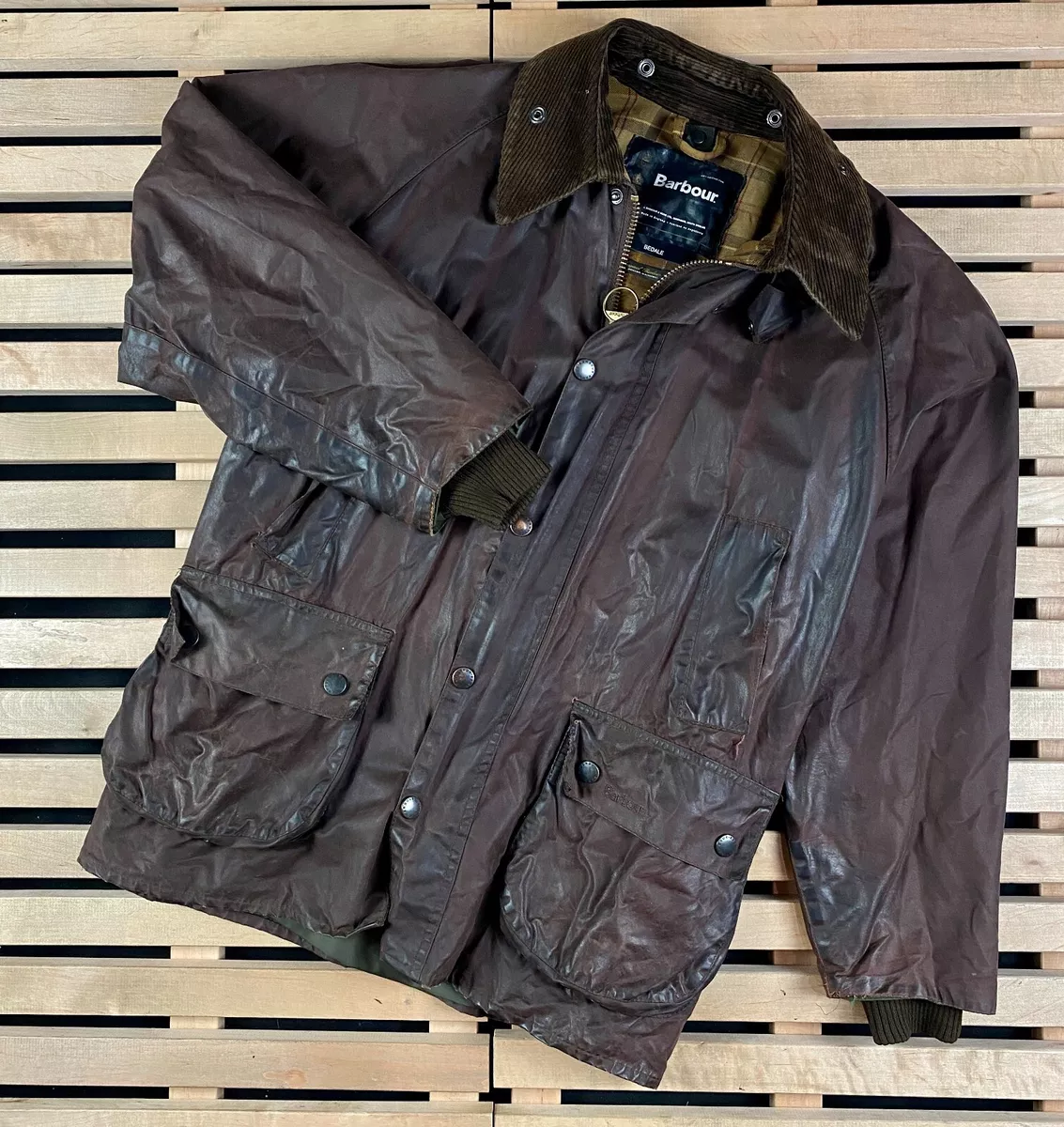 Men’s Waxed Jacket Barbour Bedale Vintage Size C42/107 Cm L-XL