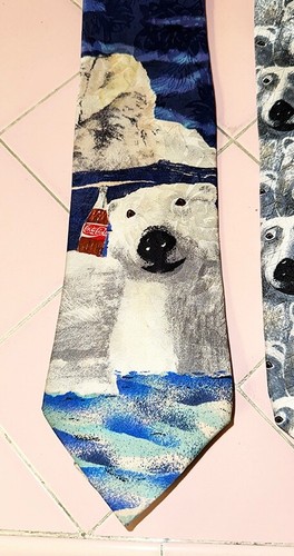 2 Vintage Coca Cola 100% Silk Neck Ties Polar Bears Coke Bottles - Picture 3 of 7