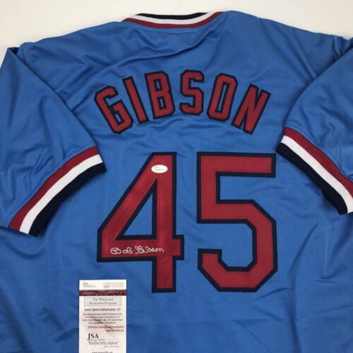 Autographed/Signed BOB GIBSON St. Louis Blue Baseball Jersey JSA COA Auto - Picture 2 of 4