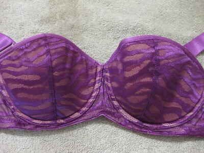 ADORE ME 36C PUSH UP BRA, WAVY RASPBERRY STRIPES ON MESH