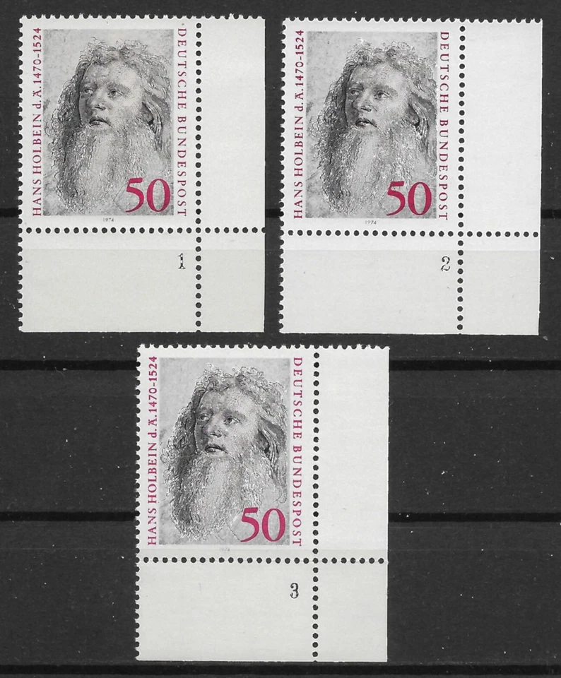 Bund 1974 ** 3x Mi 813 Holbein vom Eckrand Ecke Formnummer 1-3 Fn1-3 02030C - Bild 1 von 4