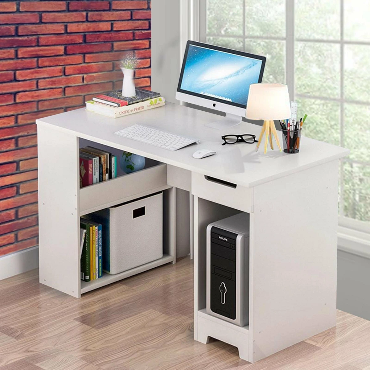 Small Corner Computer Table Laptop Study Wrokstation Desk Storage