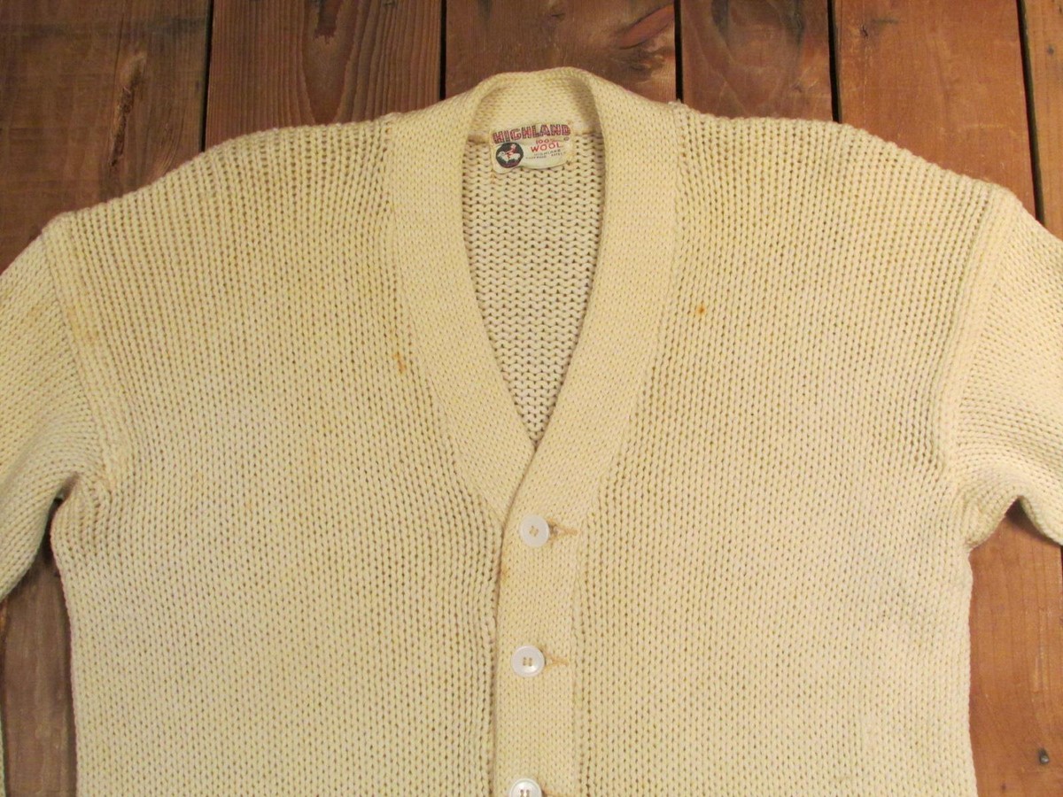 Vintage 1950s Varsity ~L~ Wool Lettermans Cardigan Sweater White