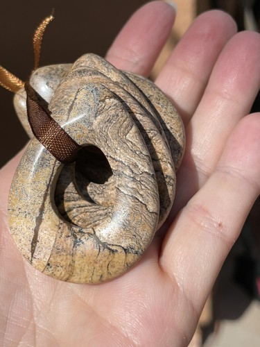 Pack of 5 ~ Pi Stone Pendant 38x50mm Teardrop Donut ~ Natural Picture Jasper - Picture 3 of 4