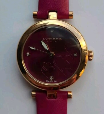 #ad Women#x27;s AKRIBOS XXIV Diamond Dial Gold Tone Watch. Leather Band. $30.00