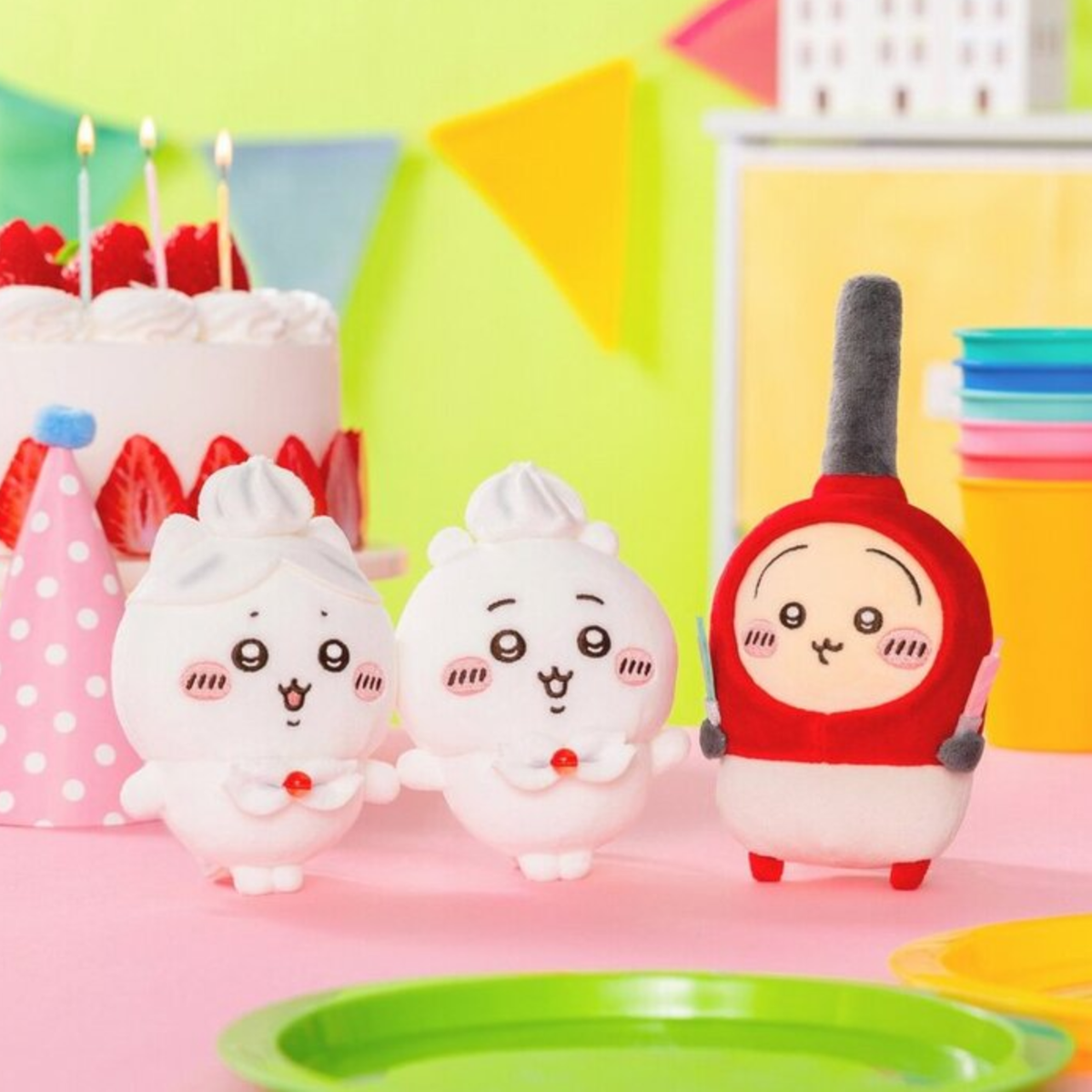 Chiikawa Whipped Cream Birthday Complete SET of 3 Mascot Plush