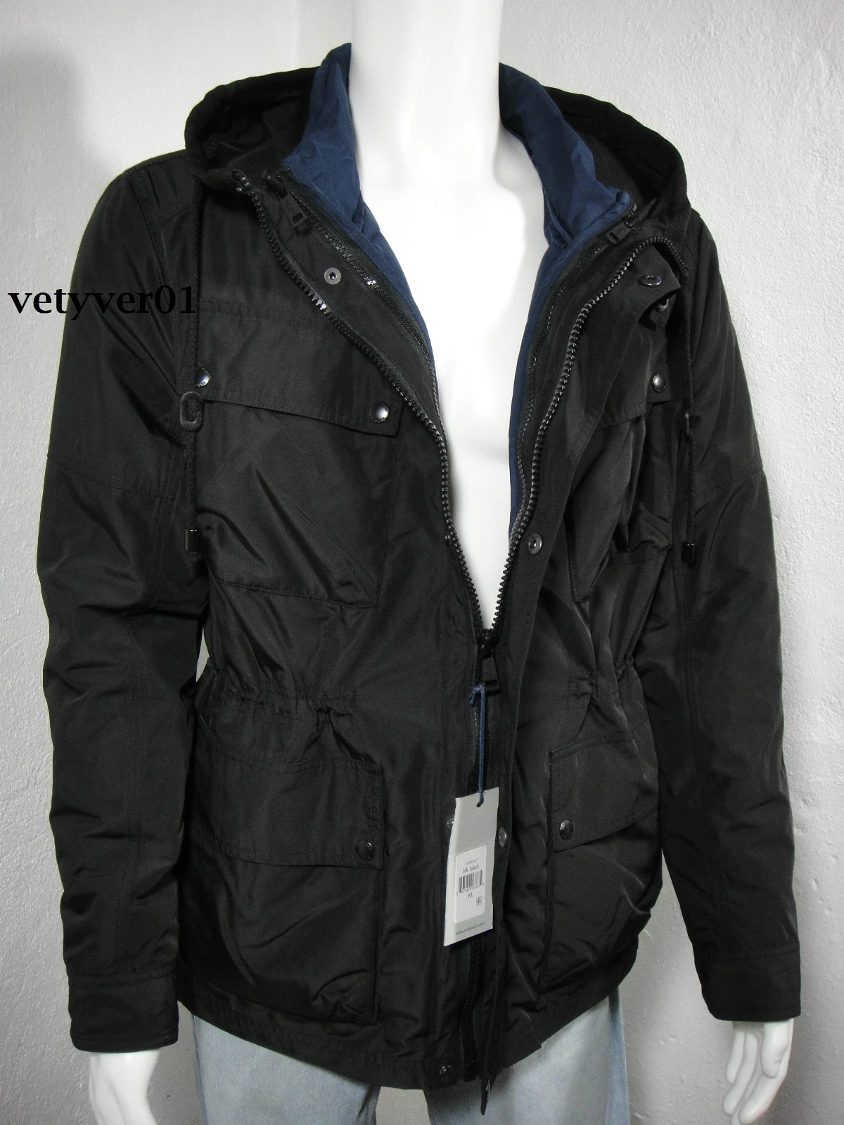 COLE HAAN Lightweight Military Combat Anorak Jacket Detachable Liner Black sz XL