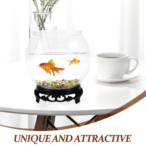 Glass Fish Bowl with Wood Holder Transparent Round Desktop Goldfish Fish Tank - Picture 4 of 9