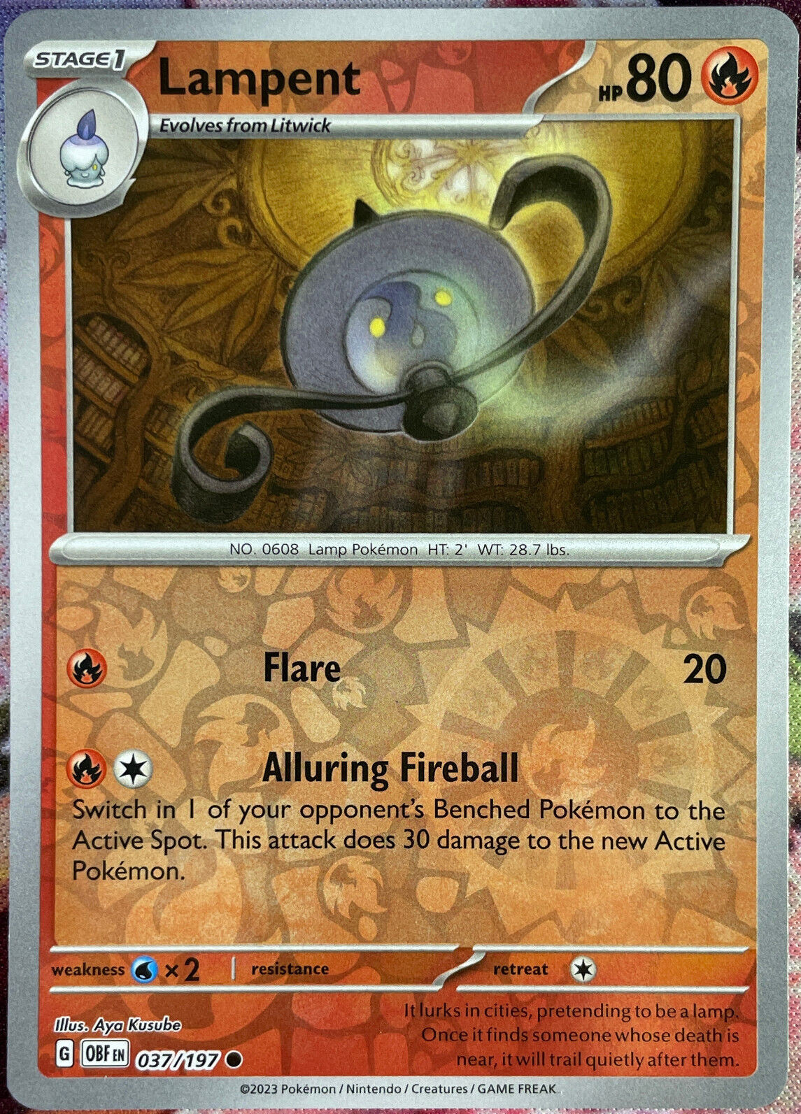 Lampent Reverse Holo - 037/197 - Obsidian Flames Pokemon 2023