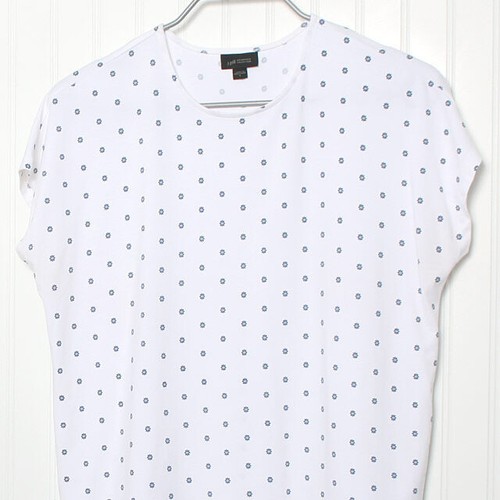 J Jill Wearever Collection White Blue Floral Crew Neck Short Sleeve Tunic Top Sm - Picture 2 of 10
