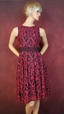Taylor Magenta Floral Lace Fit-N-Flare Embroidered Black Band Sleeveless Dress 4