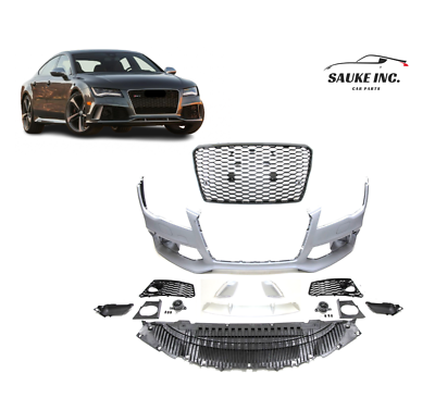 RS7 style front bumper cover grille spoiler conversion set for