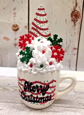 Cute Christmas Tree CAKE Mini Mug  Fake Whipped Cream Tiered Tier Tray