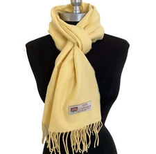 New Winter Warm 100% CASHMERE Scarf Made In England Soft Solid Light Yellow