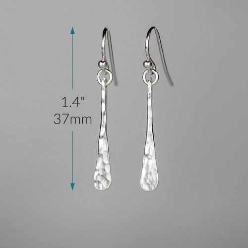 Short Hammered Silver Bar Earrings Sterling Silver Bar Earrings Stick Earrings - Picture 3 of 9