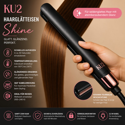 KU2 Cosmetics Haarglätteisen Shine Glätteisen schnelles aufheizen MEGA Qualität