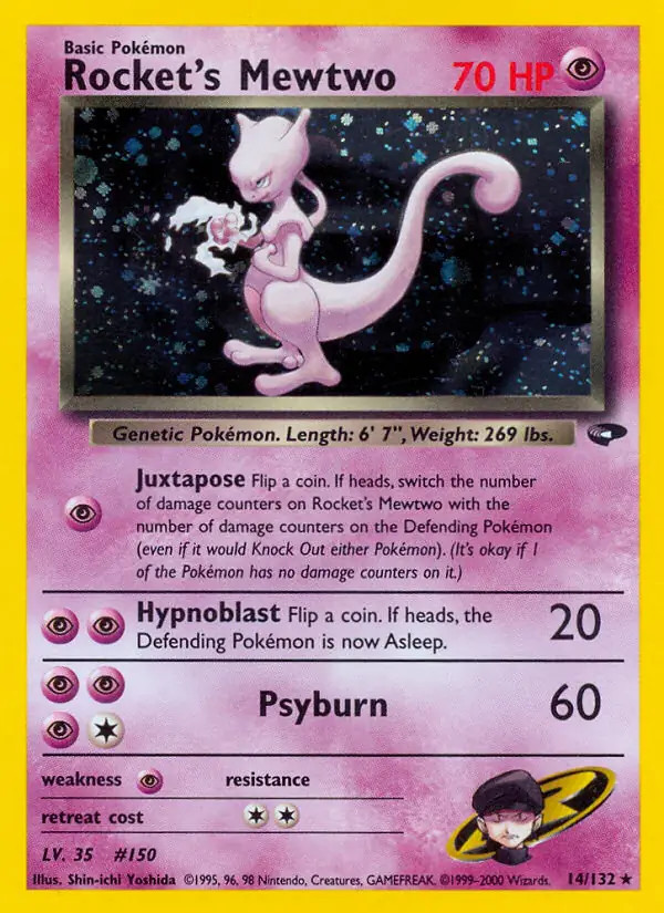 Rocket's Mewtwo - 14/132 - Pokemon Gym Challenge Unlimited Holo Rare Card HP