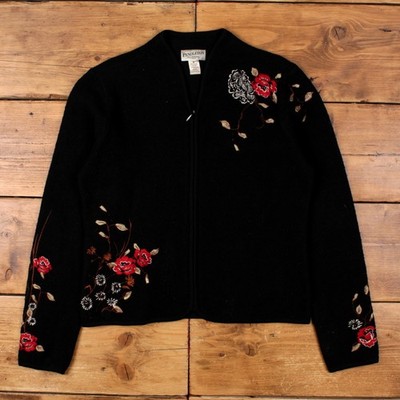 Vintage Pendleton Shacket Jacke M 90er bestickt Blumen schwarz Damen