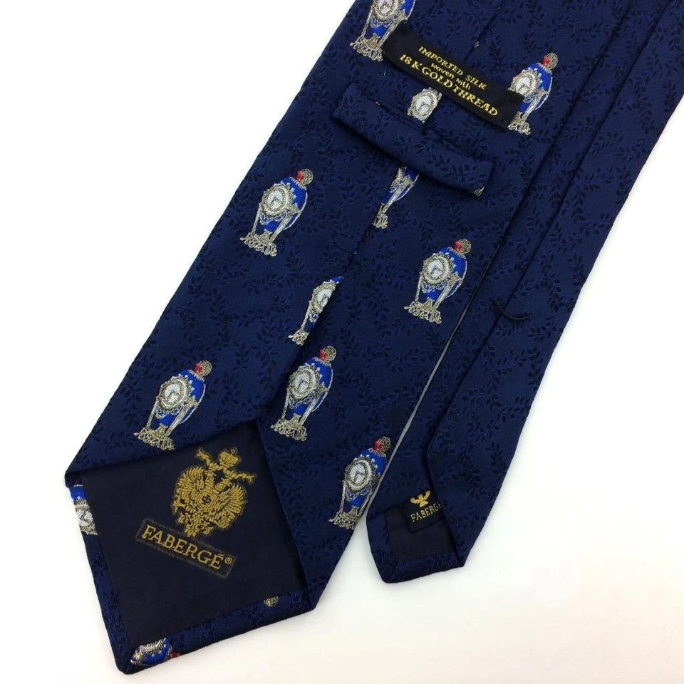 Gravata Fabergé Imperial Egg Chronology tecida com 18 quilates fio de ouro real prata L3 - Imagem 4 de 4