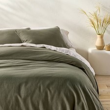 Full/Queen Heavyweight Linen Blend Duvet Cover and Sham Set Olive Green -