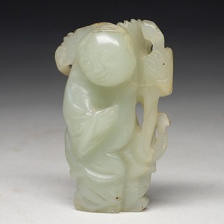 Antique Old Estate Chinese Celadon Jade Carving of a Figure