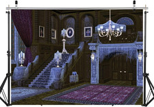 7X5Ft Halloween Haunted House Backdrop for Photography - Spider Web Retro Stairs
