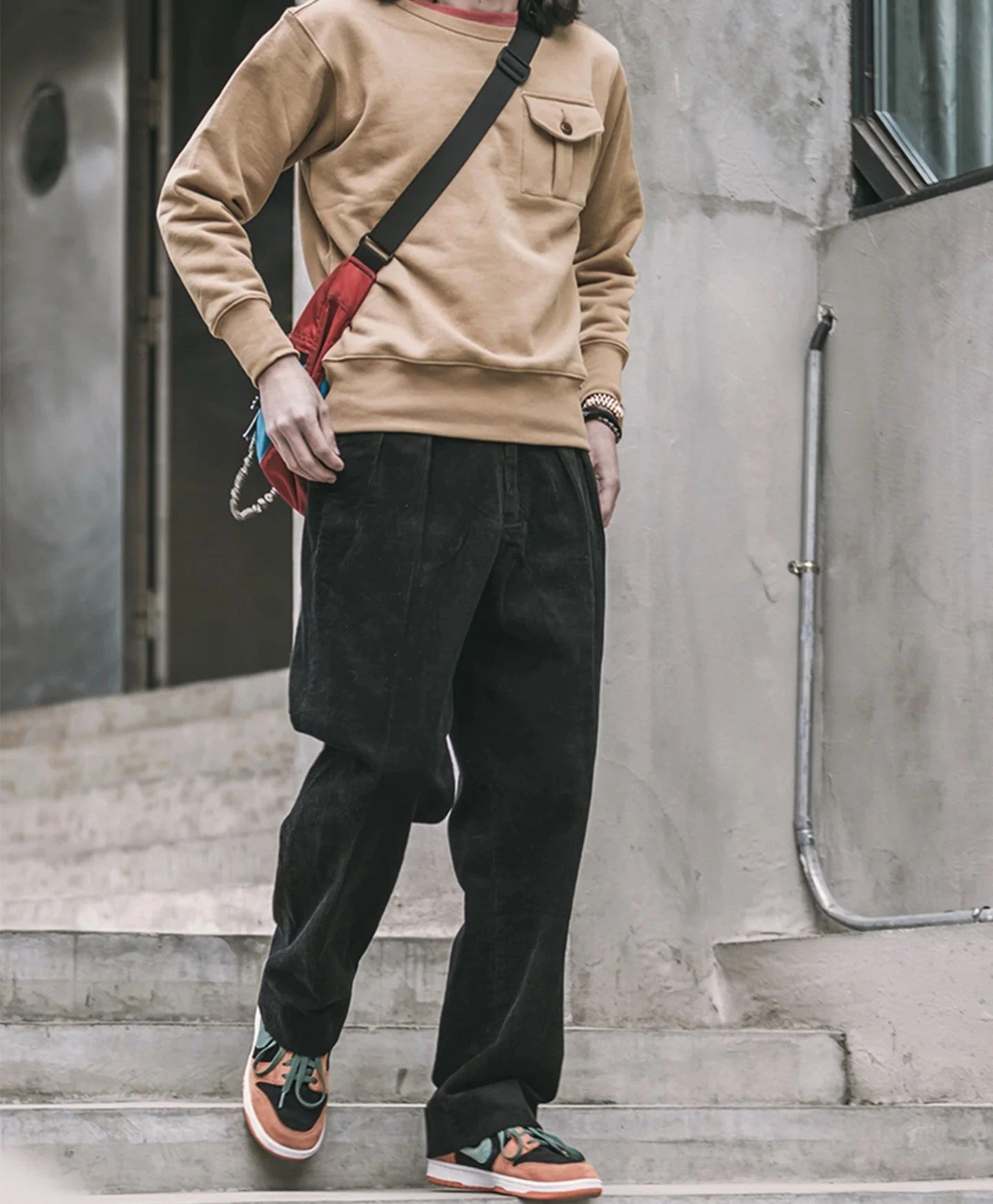 NON STOCK Vintage Corduroy Pants Men Pleated Casual Trousers Loose Workwear Pant
