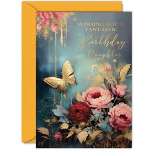 Beautiful Gold Birthday Cards for Daughter - Wonderful Golden Butterfly - Ele...