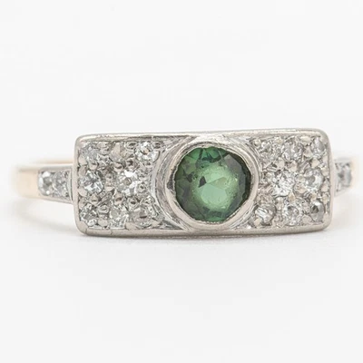 Gr. 57 - Art déco Turmalin & Diamant 0,20 ct. Ring in Gelb- & Weißgold 585/14K - Bild 1 von 4