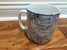 222 FIFTH DUE NORTH BLUE JUMBO MUG 5" T x 4 1/4" DIA.FINE CHINA USED CLEAN COND.